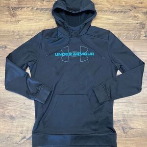 Under Armour Men's Small Hoodie Sweatshirt Black Blue Graphic Sports READ